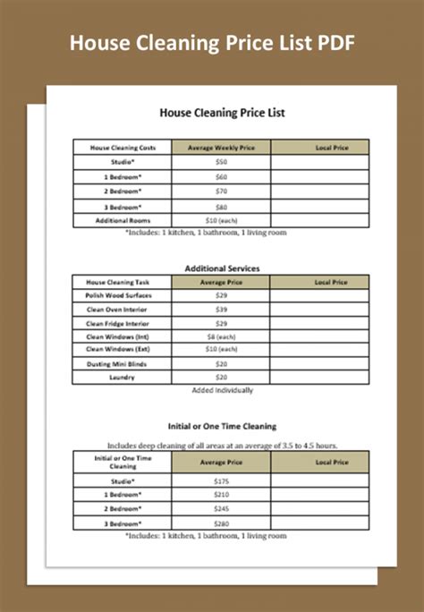 House Cleaning Price List PDF