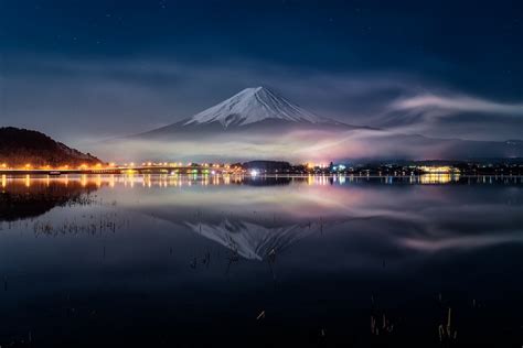 nature, reflection, mountains, snowy peak, mountain pass, Mount Fuji, Japan HD Wallpaper