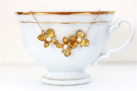 Gold Flower Necklace Gold Flower Necklace Gold Flower Pearl - Etsy