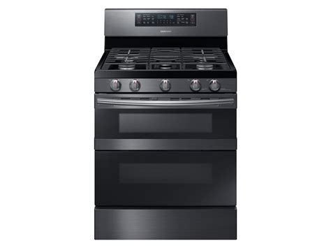 Samsung 5.8 cu. ft. Freestanding Gas Range with Flex Duo & Dual Door in Black Stainless Steel ...