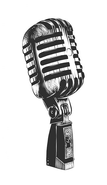 Premium Vector | Hand drawn sketch of microphone in monochrome