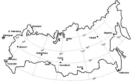 Several major cities in Russian Federation, geographical location ...