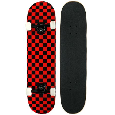 PRO Skateboard Complete Pre-Built CHECKER PATTERN 7.5 in Black/Red ...