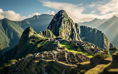 Premium AI Image | A Majestic View of Machu Picchu Ancient City at Dawn