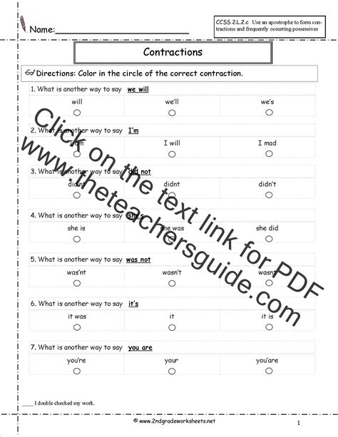 Free Contractions Worksheets and Printouts