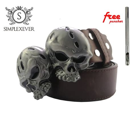 Gothic Skull Head Western Metal Belt Buckle Strap Belt Roller Pin Buckle for Men Leather Belt in ...