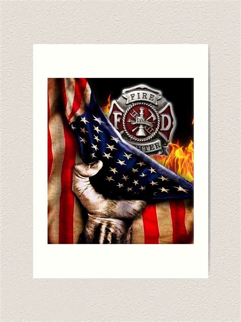 "Cool Fireman Firefighter backgroud american flag" Art Print for Sale ...