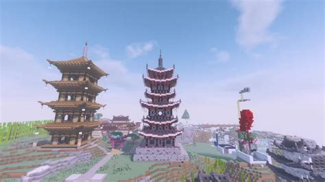 Pagoda schematic made out of Nether and Cherry wood, by SugarJerry Minecraft Map