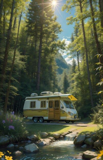 Premium AI Image | Old caravan parked in a camping area in typical camping grounds