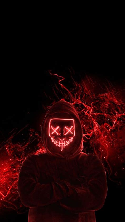 Red Neon Mask iPhone Wallpaper | Red and black wallpaper, Neon ...