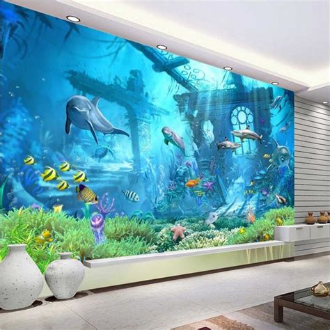 beibehang Large Custom Wallpaper Mural Underwater World 3D 3D Underwater World Background Wall ...