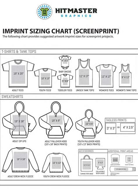 Screen Print Size Chart