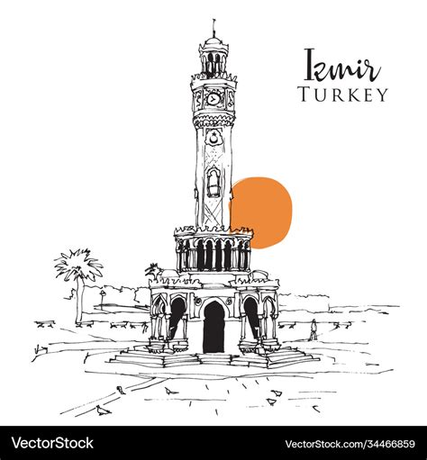 Drawing sketch clock tower at konak square Vector Image