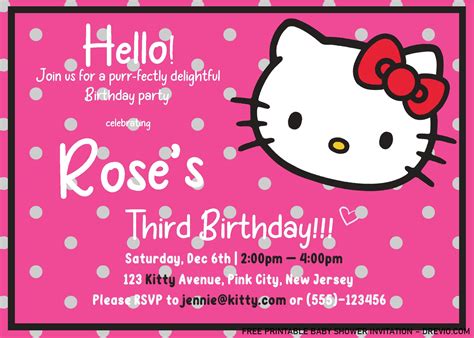 Hello Kitty Invitation Templates - Editable With Ms Word - Drevio ...