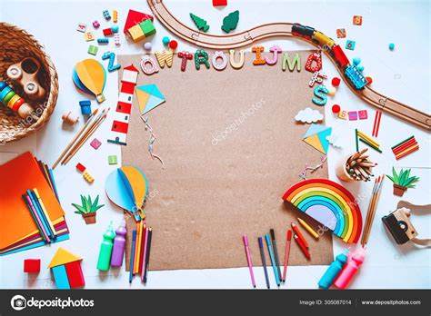 Kindergarten or preschool background. Art child frame with empty Stock Photo by ©NataliaD 305087014