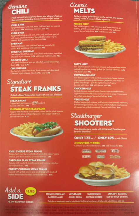 Menu at Steak 'n Shake restaurant, Las Vegas, S Las Vegas Blvd