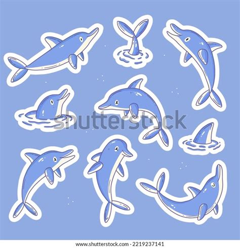 Stickers Cute Dolphin Characters Sticker Template Stock Illustration 2219237141 | Shutterstock