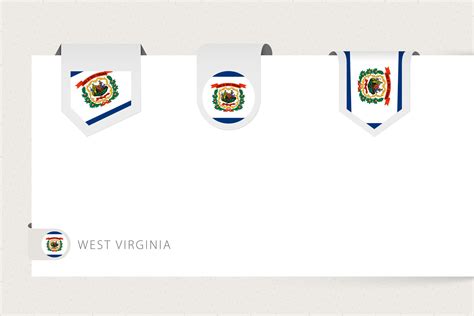 Label flag collection of US state West Virginia in different shape. Ribbon flag template of West ...