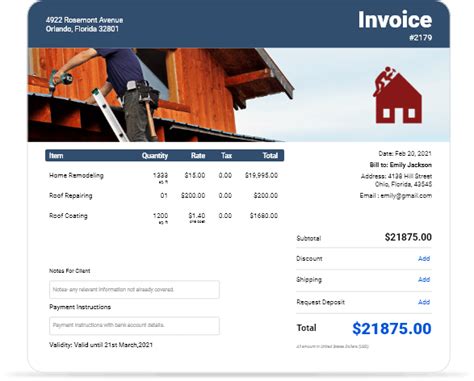 Free Roofing Invoice Template - Create & Download Instantly