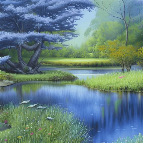 Ultra Detailed Pond Landscape Paintings in the Style of Robert ...