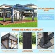 VEIKOUS 13 ft. x 10 ft. Polycarbonate Double Top Gazebo with Gray Curtains and Netting ...