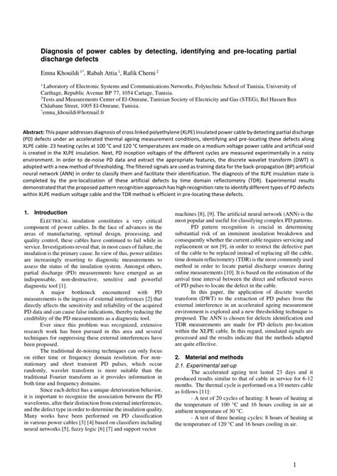 (PDF) Diagnosis of XLPE Power cable