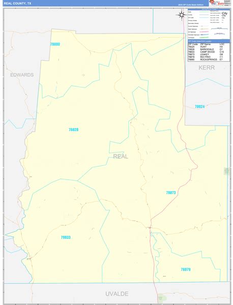 Real County, TX Zip Code Wall Map Basic Style by MarketMAPS - MapSales