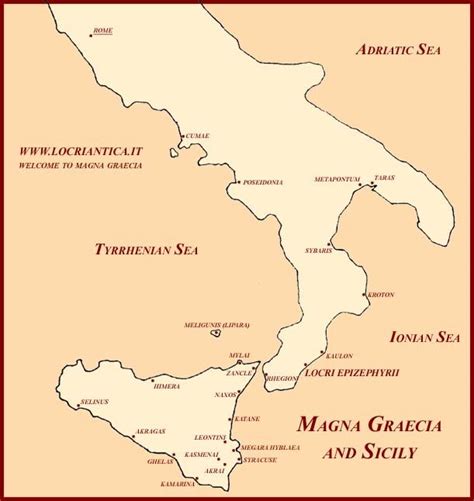 Map of Magna Graecia (Southern Italy), showing the location of Locri. There are many possible ...