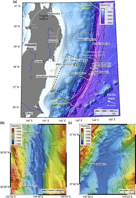 (a) Overview map of the Japan Trench, East of Honshu, showing the ...