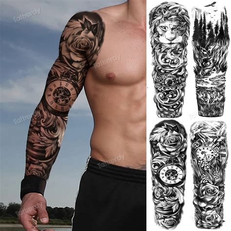 large-temporary-tattoos-for-men-boys-tattoo-sticker-black-skull-sleeve ...