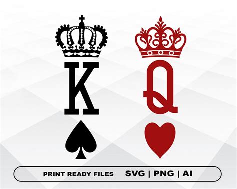 King and Queen SVG, Playing Cards, King of Spades, Queen of Hearts ...