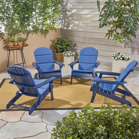 Set of 4 Navy Blue Outdoor Patio Adirondack Chairs with Cushions 34.25 ...