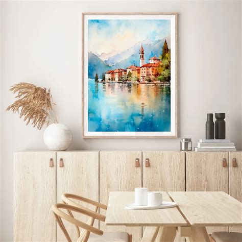 Lake Como Watercolor Painting Italy Travel Art Print Cityscape Artwork Travel Gift Art Poster by ...