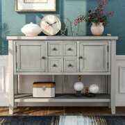Segmart Console Table with 4 Storage Drawers, Wood Buffet Sideboard Desk with 2 Cabinets and ...