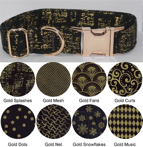 Black & Gold Dog Collar With Dog Bow Tie Gold Metal Buckle Metallic Gold Show Dog Collars Large ...