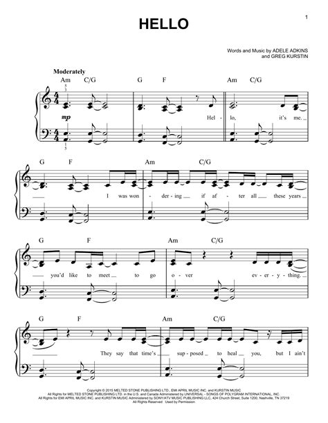 Adele 'Hello' Sheet Music and Printable PDF Music Notes | Adele piano, Piano sheet music, Sheet ...