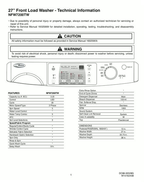 Amana Washing Machine Troubleshooting Manual for Model NFW7200TW