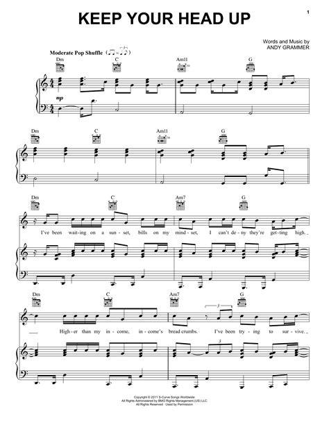 Keep Your Head Up by Andy Grammer Sheet Music for Piano, Vocal & Guitar ...