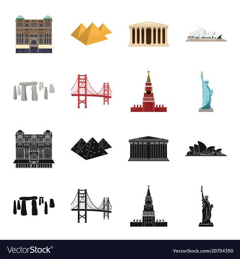 Sights of different countries blackcartoon icons Vector Image