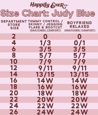 Judy Blue Sizing & Fit Guide – happily ever co