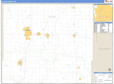 Allen County, Kansas Zip Code Wall Map | Maps.com.com