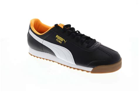 Puma Roma Basic Mens Black Leather Low Top Lace Up Sneakers Shoes ...