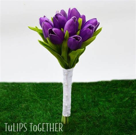 Purple Real Touch Tulip Wedding Bouquet - Ready for Quick Shipment 1 Dozen Tulips Customize Your ...