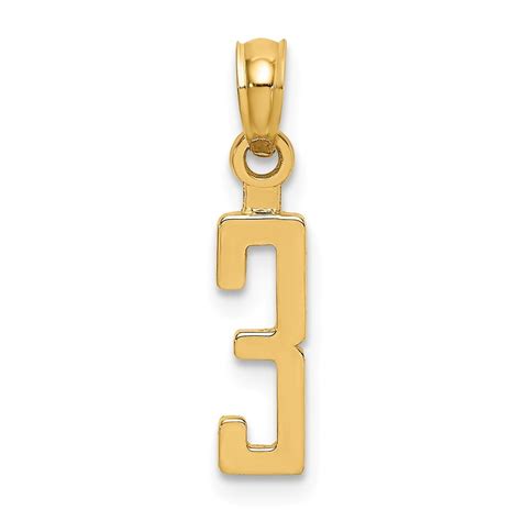 14k Gold Pendant Necklace Sport game Number 3 Block Styl Jewelry Gifts for Women - .5 Grams ...