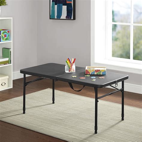 Mainstays 40" Plastic Adjustable Height Fold-in-Half Folding Table, Rich Black - Walmart.com ...