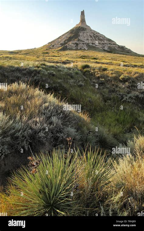 Chimney Rock National Historic Site, western Nebraska, USA. The peak of ...