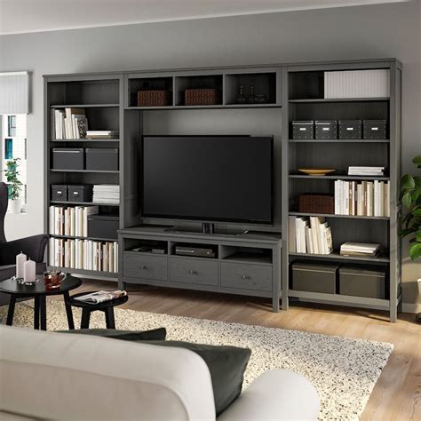 HEMNES TV storage combination, dark gray stained, 128 3/8x77 1/2" - IKEA in 2021 | Living room ...