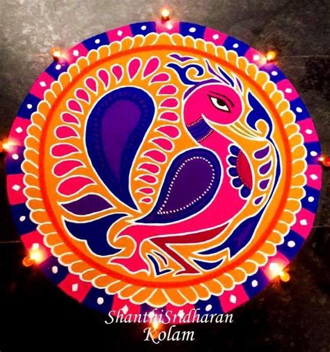 Beautiful & Attractive Peacock Design Rangoli Kolangal - DivineInfoGuru.com