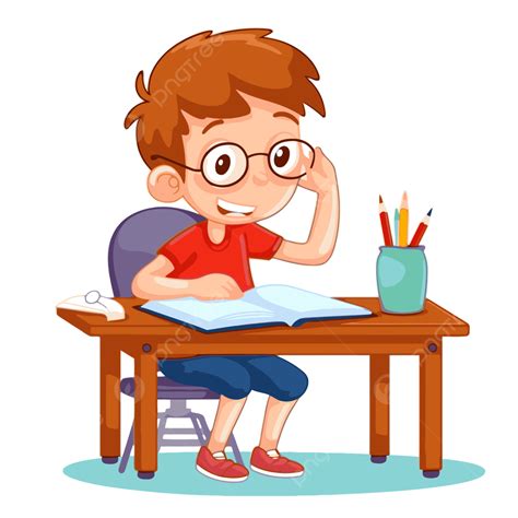 Do Homework Clipart Boy Doing Homework Cartoon Cartoon Boy With Glasses Vector Drawing, Glasses ...