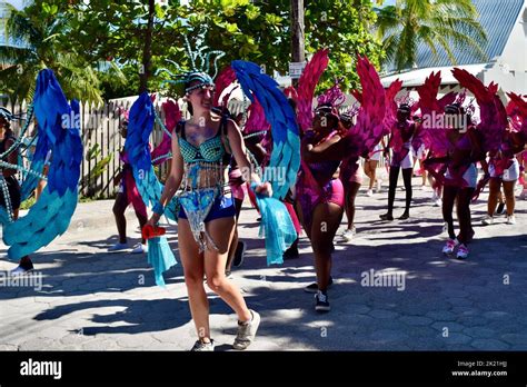 Blue and pink winged costumes worn by Belizeans during the San Pedro ...